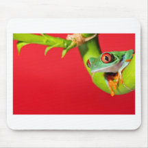 grenouille d'arbre observée par rouge tapis de souris
