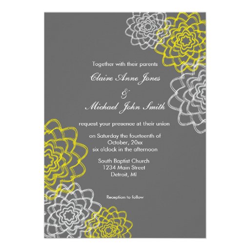 Gris/fleurs esquissées jaunes épousant l'invitatio