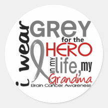 Gris pour mon cancer du cerveau de grand-maman du  autocollants ronds