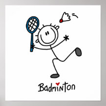Grundlegendes männliches Strichmännchen-Badminton Posterdrucke