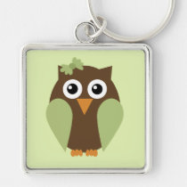 Grüne Eule mit einem Bogen-Knopf Keychain schlüsselanhängern