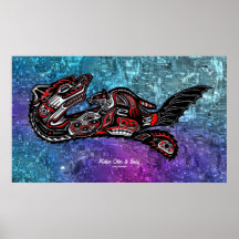 "HAIDA-GEIST" Mutter-Otter u. Babyhaida-Kunst-Druc Plakatdruck