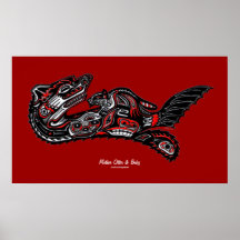 "HAIDA-GEIST" Mutter-Otter u. Babyhaida-Kunst-Druc Poster
