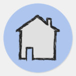 Haus-Skizze. Schwarzes und Blau Runder Aufkleber