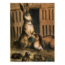 Haustier-Kaninchen und Baby-Häschen, die Postkarte