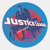 Héros et globe globaux de ligue de justice adhésif rond