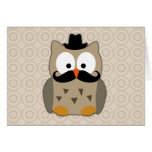 Hibou avec la moustache et le chapeau cartes de vœux
