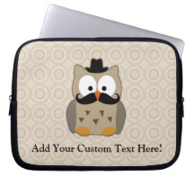 Hibou avec la moustache et le chapeau housse ordinateur portable
