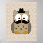 Hibou avec la moustache et le chapeau poster