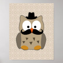 Hibou avec la moustache et le chapeau poster