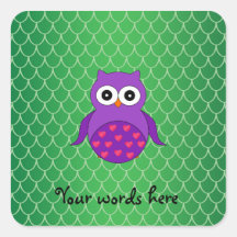 Hibou pourpre mignon autocollants carrés
