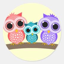 hiboux mignons autocollants ronds