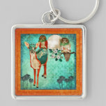 Hiboux roses et cerfs communs azurés Keychain porte-clés