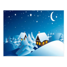 Hiver, Chambre, nuit, lune et étoiles Cartes Postales