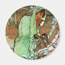 Hiver, Mucha Magnets Pour Réfrigérateur