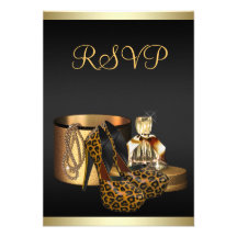 Hohe Ferse beschuht Leopard-Gold-UAWG Personalisierte Einladungskarte