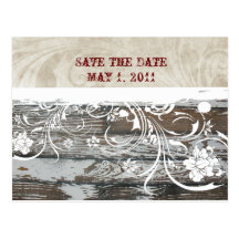 Holz und Pergament Save the Date Postkarte