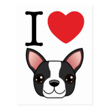 I Herz-Boston-Terrier Postkarte