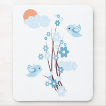 Inséparables et fleurs sensibles tapis de souris