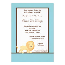invitation bleu de fête d'anniversaire du lion 5x7