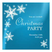 Invitation bleue de fête de Noël de flocons de nei