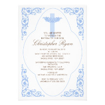 Invitation bleue élégante de baptême