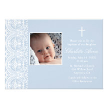 Invitation bleue et blanche élégante de baptême de