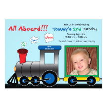 Invitation colorée d'anniversaire de train de phot