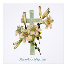 Invitation croisée florale de baptême