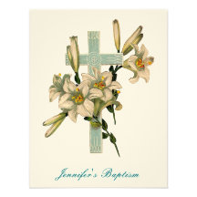 Invitation croisée florale de baptême