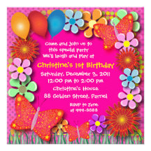 Invitation d'anniversaire : 003 papillons et fleur