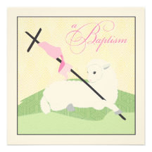 Invitation de baptême de fille - agneau de Litte
