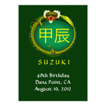 Invitation en bois vert d'anniversaire de dragon