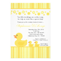 invitation en caoutchouc jaune JUMELLE de baby sho