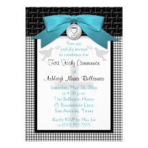 Invitation IMPRIMÉE de sainte communion de Teal d'