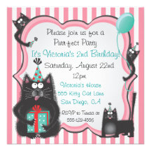 Invitation mignonne de fête d'anniversaire de chat