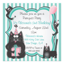 Invitation mignonne de fête d'anniversaire de chat