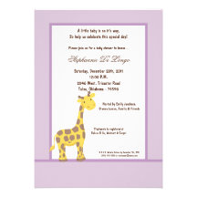 invitation pourpre de baby shower de la girafe 5x7