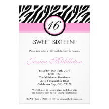 invitation rose-clair d'anniversaire de 5x7 Zebra1