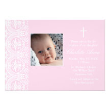Invitation rose et blanche élégante de baptême de 