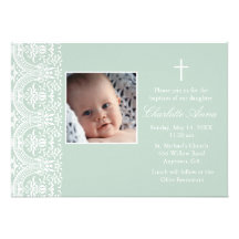 Invitation verte et blanche élégante de baptême de
