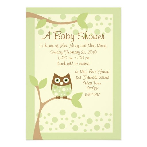 Invitation verte molle de baby shower de hibou