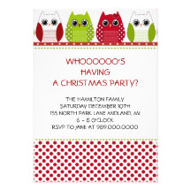 Invitations de fête de vacances de hibou de Noël