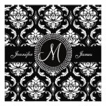 Invitations de mariage de noir de damassé du monog