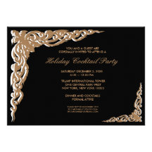 Invitations noires de cocktail de Noël d'or