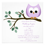 Invitations pourpres de baby shower de hibou