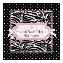 Invitations roses de bat mitzvah de zèbre de pois