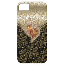iPhone 5 schwarzes Damast-Karamell-beige Goldberns iPhone 5 Etuis