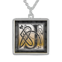 J-Anfangsmonogramm "keltische schwarze Stein" Hals