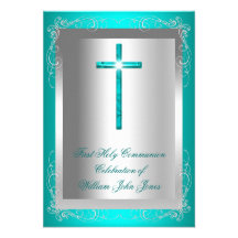 Jade argenté Teal de première sainte communion de  Faire-parts